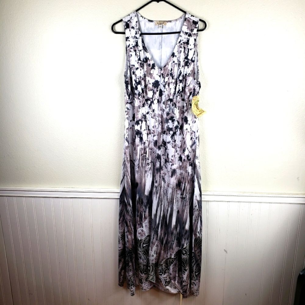 Women's One World Elegant Black White Art To Wear Absract Sleeveless Dress XL